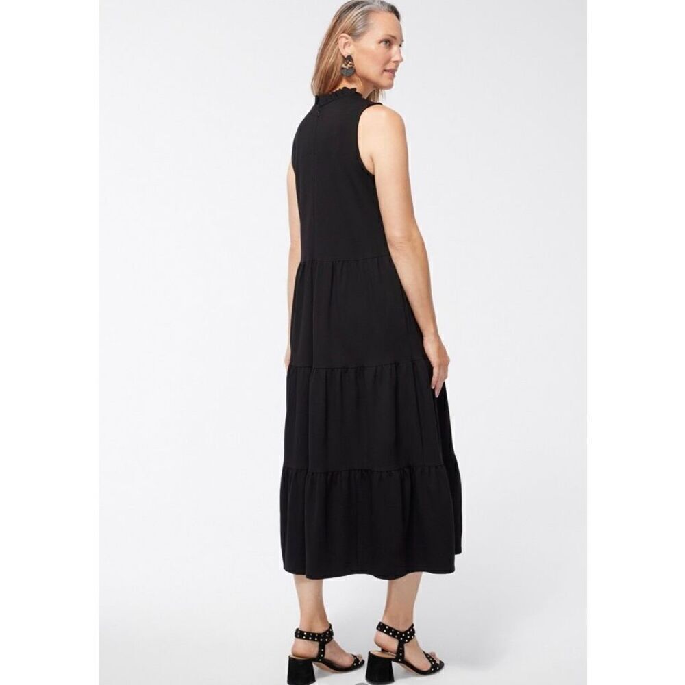 Chicos NWT $159 Midi Dress Tiered Ponte Solid Black All Occasions/ Seasons Sz 12 - Picture 2 of 13